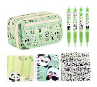 Panda Pencil Case, Panda Pencil Case Stationery Set Pencil Case with Sticky Notes Erasable Ballpoint Pens Stickers Notepad Pen Tray Pencil Case Stationery Bag for School