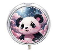 Panda Pill Box 3 Compartment Travel Pill Organizer 3 Times A Day Cute Mini Pill Case for Purse & Pocket Portable Metal Medicine Box with Mirror Round Daily Medicine Vitamin Container