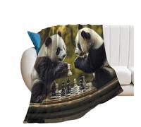 Panda Playing Chess Flannel Blanket Throw 250g Lightweight Carpet Large Bed Blankets for Sofa Couch Bed 50"*60"(130 * 150cm)
