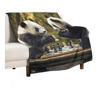 Panda Playing Chess Flannel Blanket Throw 280g Lightweight Carpet Large Bed Blankets for Sofa Couch Bed