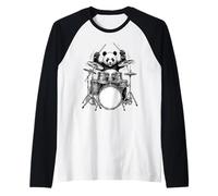 Panda Playing Drums Funny Rock Music Lover Drummer Panda Raglan Baseball Tee