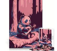 Panda Playing Guitar in The Forest Hard Jigsaw Puzzle for Adults 1000 Pieces Think Toy Peaceful Fun Clean Cut Fine Art Piece (38x26cm)