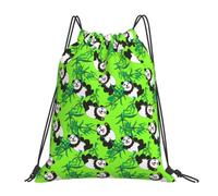 Panda Playing Leaves Pattern Drawstring Backpack Gym Sackpack Sports Bag