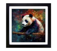 Panda Post-Impressionism No.1 Framed Print | 18x18 Inch Black Framed Wall Art | Ready to Hang | Impressionist Animal Picture | Living Room Bedroom Lounge Office