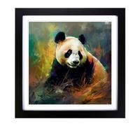 Panda Post-Impressionism No.3 Framed Print | 18x18 Inch Black Framed Wall Art | Ready to Hang | Impressionist Animal Picture | Living Room Bedroom Lounge Office