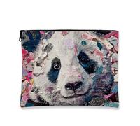 Panda Print Cosmetic Bag Colorful Leftovers Pattern Travel Pouch for Women Small Portable Canvas Zipper Pouch Perfect Choice for Festival and a, Multicolored, 7x9 Inch, Panda