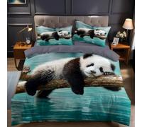 Panda Printed Double Duvet Cover Set Emerald Green Bedding Set Ultrasoft Microfiber Quilt Cover 200x200 cm with Zipper and 2 Pillowcases for Double Bed 1391.A