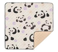 Panda Purple Flower Pattern Soft Padded Baby Activity Play Mat for Indoor Outdoor Comfortable Padded Play Mat for Babies Infants Toddlers, 50'' x 50''