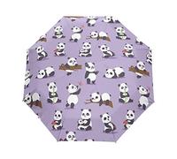Panda Purple Folds Umbrella Windproof Rain Automatic Open Close Travel Umbrella UV Protection for Women Men