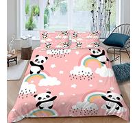 Panda Rainbow Duvet Cover Set 3D Printed Cartoon Pink Bedding Set Single for Kids Boys Girls Bedroom Comforter Cover Soft Microfiber Quilt Cover with Zipper Closure with 2 Pillowcases