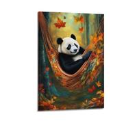 Panda Relaxing in Hammock Autumn Wall Art, Cozy Decor, Home Poster Artistic Wall Mural Modern Hanging Decor Poster12x18inch(30x45cm)