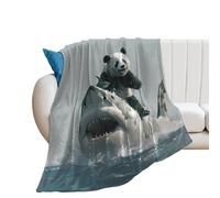 Panda Riding on Shark Funny Throw Blanket Soft Cozy Flannel Blankets Lightweight for Home Couch Sofa Bed