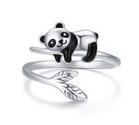 Panda Rings 925 Sterling Silver Lucky Panda Adjustable Open Ring Animal Jewelry Gift Christmas for Women Girls…