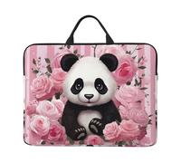 Panda Rose Flowers Pink White Stripe Laptop Case Sleeve 14" Laptop Bag Shockproof Computer Carrying Cover Protective Notebook Case