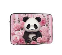 Panda Rose Flowers Pink White Stripe Laptop Case Sleeve 17 inch Laptop Bag Shockproof Computer Carrying Cover Protective Notebook Case