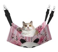 Panda Rose Flowers White Stripe Cat Hammock for Cage Hanging Soft Pet Hammock Bed with Adjustable Straps and Metal Hooks Reversible Double Sided Hanging Bed Soft Sleeping Hammock for Cats