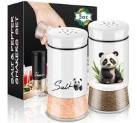 Panda Salt and Pepper Shakers Set,5 oz Glass Bottom Salt Pepper Shaker with Stainless Steel Lid Kitchen Decor and Accessories Refillable Design(Panda Sitting)