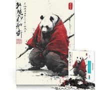 Panda Samurai Ink Art 1000 Piece Jigsaw Puzzles for Adults Jigsaw Logic Sense Toy Leisure Fun Smooth Edge Heartfelt Gift (38x26cm)