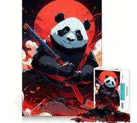 Panda Samurai Katana Red Moon 1000 Piece Jigsaw Puzzle for Teenagers Wise Think Toy Easy Leisure Tight Cut Amazing Present (38x52cm)