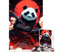 Panda Samurai Katana Red Moon Jigsaw Puzzles 1000 Pieces for Teenagers Boost Memory And Cognitive Function Calm Peaceful Leisure Activity (50X75cm)