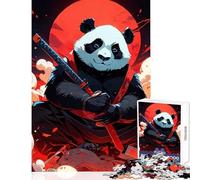 Panda Samurai Katana Red Moon Jigsaw Puzzles 1000 Pieces for Teenagers Relaxing Quiet Leisure Fun Relaxing Soothing Indoor Play (38X26cm)