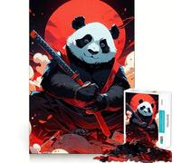 Panda Samurai Katana Red Moon Jigsaw Puzzles for Adults 1000 Pieces Strong Logic Toy Calming Play Clear Edge Artistic Gift (38x26cm)