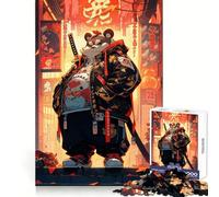 Panda Samurai Street Art Hard Jigsaw Puzzle for Adults 1000 Pieces Think Toy Peaceful Fun Clean Cut Fine Art Piece (38x52cm)