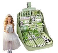 Panda School Set for Students - Cute Aesthetic Learning Writing Set, Ruler Notebook Key Ring Pens Pencil Case Label Set for Girls Teenagers Students