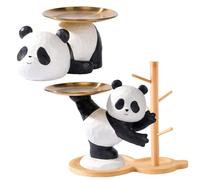 Panda-shaped Key Tray Adorable Resin Key Bowl Stable Decorative Key Dish for Entryway Table, Housewarming Gifts,Wooden Shelf