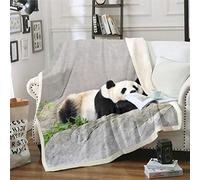 Panda Sherpa Blanket Cute Animal Pattern Fleece Throw Blanket for Sofa Bed Bear Printed Ultra Soft Decor Cartoon Giant Panda Design Single 50x60 Inch