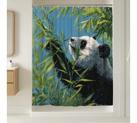 Panda Shower Curtain, Vibrant Blue Green Bamboo Forest Bathroom Decor, Cute Animal Wildlife Inspired Modern Waterproof Fabric Shower Curtain with Hooks for Kids Room 72x96 Inch