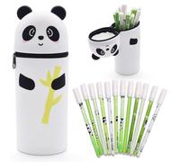 Panda Silicone Pencil Case,2 in 1 Soft Silicone Pencil Case,Telescopic Soft Silicones Pencil Cases Pencils Case Cartoon Animal Pencil Holders Stand Up Desk Pen Holder for Kids Students School Office