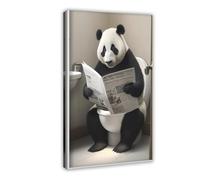 Panda Sitting on The Toilet Reading A Newspaper, Funny Bathroom Humor, Wall Decor, Funny Animal Print, Home S, Ai Prints-1