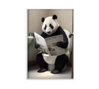 Panda Sitting on The Toilet Reading A Newspaper, Funny Bathroom Humor, Wall Decor, Funny Animal Print, Home S, Ai Prints-1