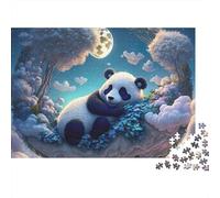 Panda Sleeping Moon Challenging 1000 Piece Jigsaw Puzzle for Adults Panda Resting on Cloud Island Under Starry Night Sky Premium Sturdy Vibrant Stress Relief 52x38cm/1000pcs