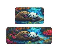 Panda Sloth Hugging Rug Cushioned Kitchen Rugs Sets Of 2 Comfort Standing Mat For Home Decor Sink,Kitchen Mats For Floor Non Slip Washable ，Laundr 17"X47"+17"X30"