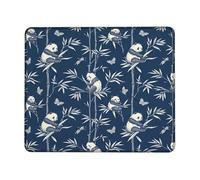 Panda Small Mouse Pad, Nature Fanciful Bamboo Butterfly None Navy Square Rubber Non Slip Aesthetic Desk Mousepads Idea for Home Office Desk Laptop Gamers Gift Square 8x10 Inch