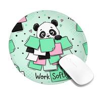 Panda Small Mouse Pad, Playful Cartoon Sticky Notes Hearts None Mint Green Round Rubber Washable Stitched Edge Cloth Mousepad Desk Decor for Office Home Dorm Laptop Round 8x8 Inch