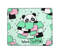 Panda Small Mouse Pad, Playful Cartoon Sticky Notes Hearts None Mint Green Square Rubber Non Slip Mini Travel Desk Mousepad Accessories for Office Home Computer Laptop Square 8x10 Inch