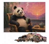 Panda Smoking with Pink Background Jigsaw Puzzle for Adults, 1000 Pieces | During puzzle time: Jigsaw Puzzle: New Year puzzle activity, indoor weekend activity.