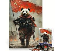 Panda Soldier with Chinese Flag 1000 Piece Jigsaw Puzzle for Adults Logic Toy Relaxing Fun Design Assembly Santa Wish Gift (38x26cm)