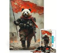 Panda Soldier with Chinese Flag 1000 Piece Jigsaw Puzzle for Adults Logic Toy Relaxing Fun Design Assembly Santa Wish Gift (38x26cm)