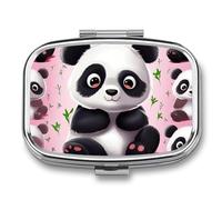 Panda Star Pill Box 2 Compartments Portable Travel Pill Case Mini Medicine Organizer for Pocket Purse Metal Waterproof Medicine Container Holder Vitamin Fish Oil