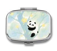 Panda Star Pill Case 2-Compartment Pill Organizer with Mirror- Portable Medicine Container for Purse & Travel, Small Medicine Box for Vitamins, Fish Oil, Supplements