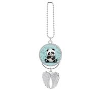 Panda Star Rear View Mirror Car Charms with Angel Wings Design - Elegant Hanging Pendant Ornament for Women Men, Zinc Alloy Auto Interior Decor for Cars, SUV, Truck (Silver)
