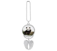 Panda Stars Car Hanging Pendant - Angel Wings Car Rear View Mirror Charm - Metal Hanging Accessory for Women & Men, Sun Catcher Pendent, Decoration Cars Pendant Jewelry Gift Silver