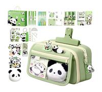 Panda Stationery Kit - Complete Writing Equipment, 76 Piece Assortment Pencil Pouch, Black And White Bear Theme Package, Soft Fabric Animal Figure Inclusion | Bundle for Primary Pupils & Teen Girls