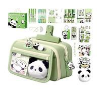 Panda Stationery Set - Panda Theme Schools Supplies Large Pen Pouch Bag | Fun Animal Design Organizer Case with Bonus Plush Toy Sticker Pack Ruler Pens Highlighters Correction Tapes for Students