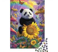 Panda Sunflower Butterfly 1000 Pieces Mini Jigsaw Puzzle for Adults | 52x38cm Cardboard Living Room Decor Durable Structure Birthday Gift Mind Relaxation