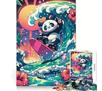 Panda Surfing Sunset 1000 Piece Jigsaw Puzzle for Teenagers Wise Think Toy Easy Leisure Tight Cut Amazing Present (38x26cm)